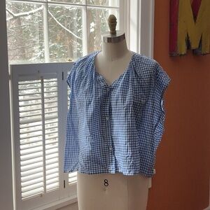 Caron Callahan Blue Checkered Blouse